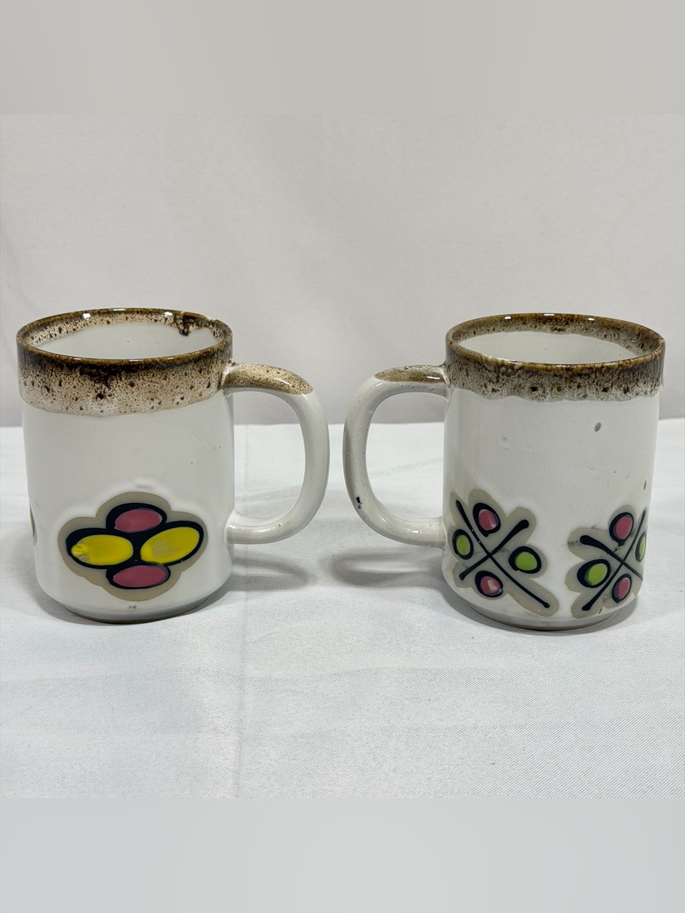VTG Mid Century Modern Hand Painted Stoneware Mugs 70s Abstract Designs Japan